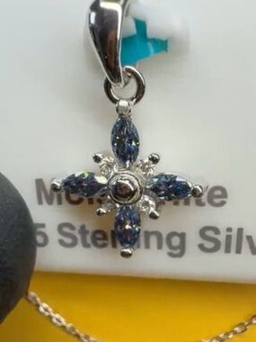 Sterling Silver Mystic Blue Moissanite Cross Pendant with Necklace